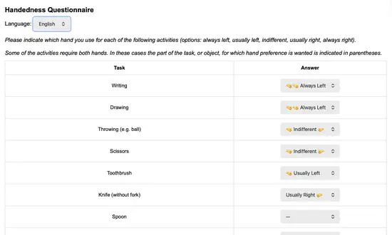 Handedness questionaire